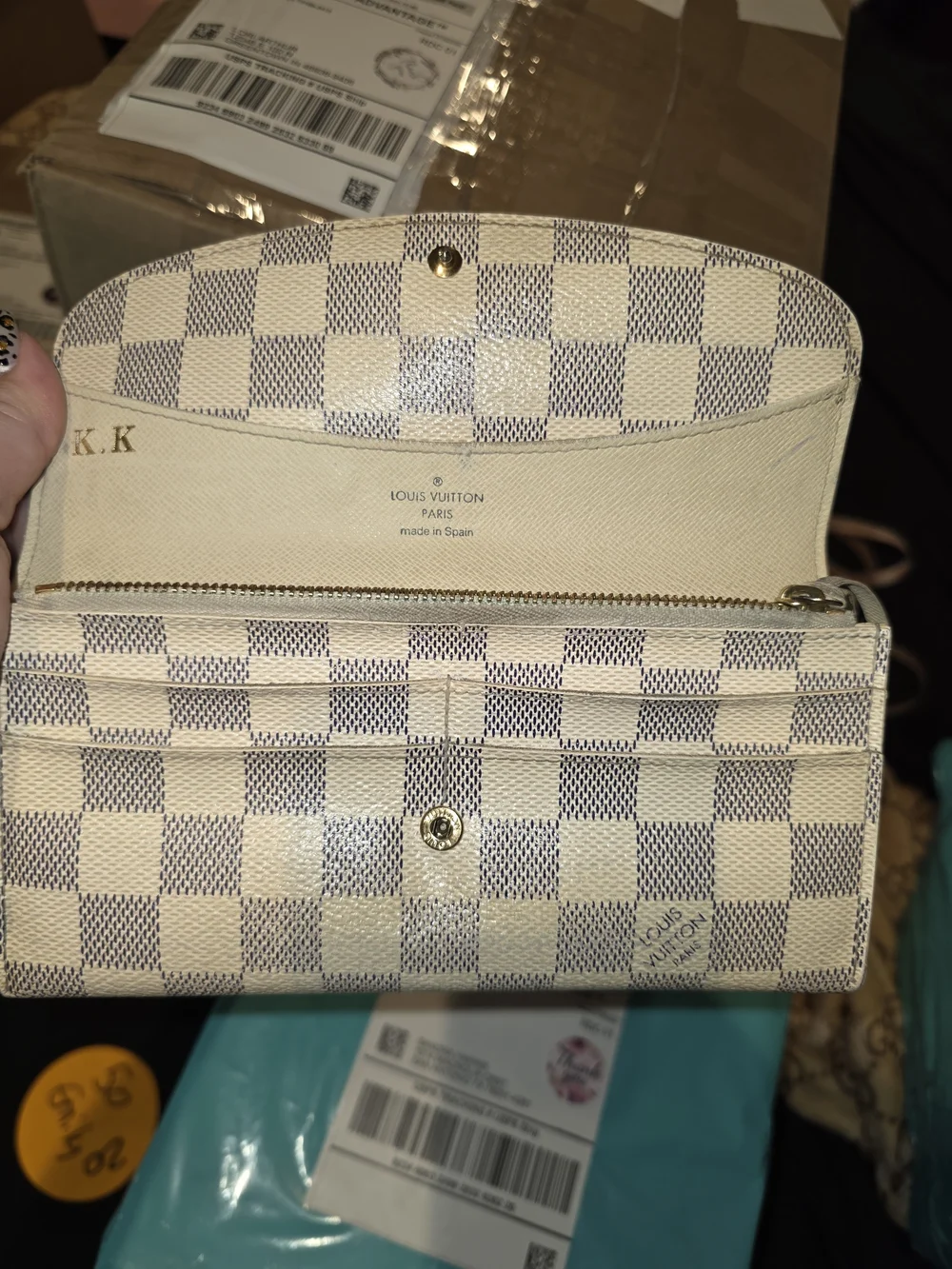 Louis Vuitton Damier Azur Canvas Trifold Wallet in Cream